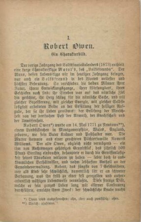 I. Robert Owen. Ein Charakterbild.