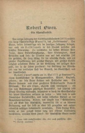 I. Robert Owen. Ein Charakterbild.