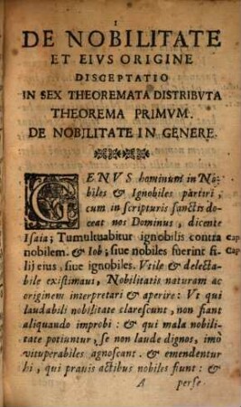 De Nobilitate eiusque origine ... Theoremata