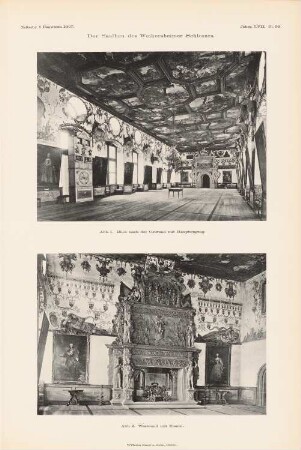 Schloss, Weikersheim: Saalbau: Innenansichten (aus: Atlas zur Zeitschrift für Bauwesen, hrsg. v. Ministerium der öffentlichen Arbeiten, Jg. 57, 1907)
