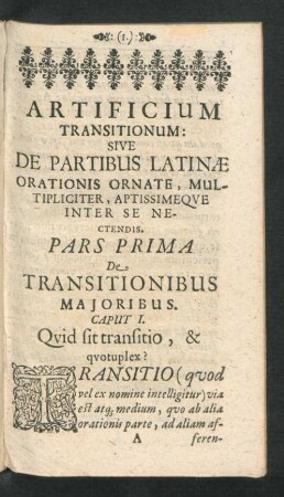 Caput I. Quid sit transitio, & quotuplex?