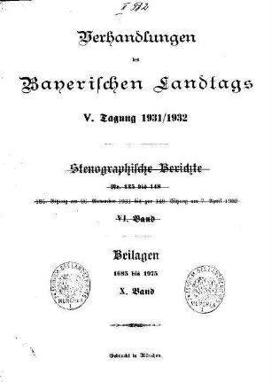 Verhandlungen des Bayerischen Landtags. Beilagen. 1931/32,10