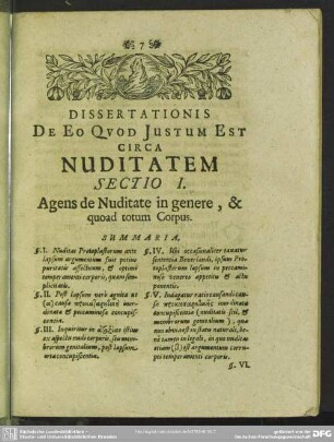 Sectio I. Agens de Nuditate in genere, & quoad totum Corpus