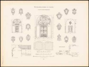 Reichsgericht, Leipzig: Tafel 69: Korridor im oberen Hauptgeschoss (Grundriss, Wände und Details) (aus: Der Reichsgerichtsbau zu Leipzig, Berlin 1898)