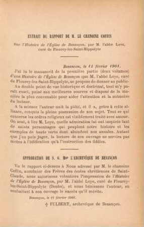 Approbation de S. G. Mgr L'archevèque de Besancon ...