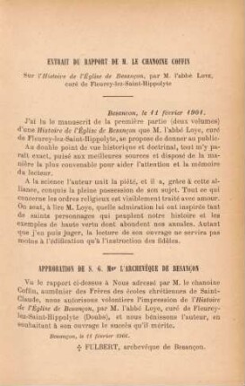 Approbation de S. G. Mgr L'archevèque de Besancon ...