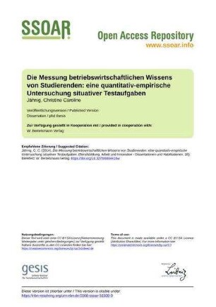 Die Messung betriebswirtschaftlichen Wissens von Studierenden: eine quantitativ-empirische Untersuchung situativer Testaufgaben