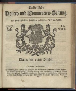 41. Stueck, Montag den 10ten October 1757