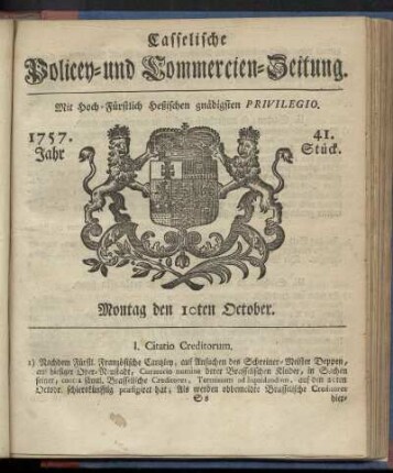 41. Stueck, Montag den 10ten October 1757