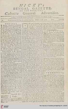 39: Hicky's Bengal gazette, or The original Calcutta general advertiser