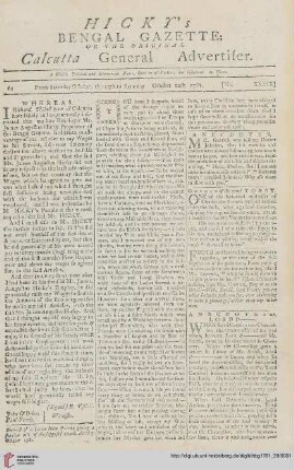 39: Hicky's Bengal gazette, or The original Calcutta general advertiser