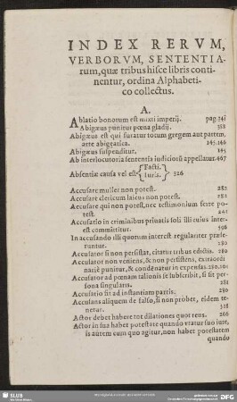 Index Rerum, Verborum, Sententiarum, quae tribus hisce libris continentur, ordina Alphabetico collectus