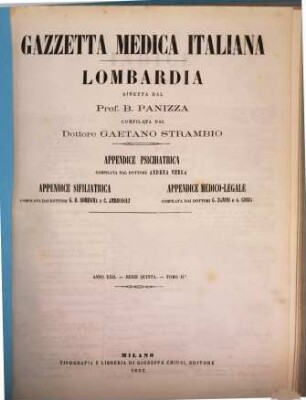 Gazzetta medica italiana, Lombardia. 22 = Ser. 5, T. 2. 1863