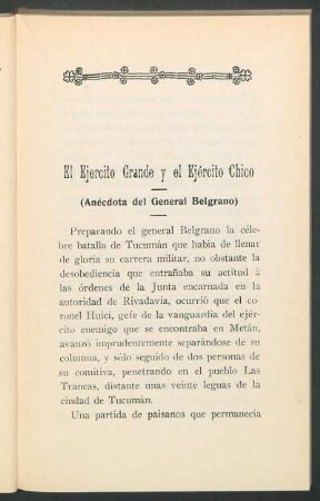 El Ejército Grande y el Ejército Chico : (Anécdota del General Belgrano)