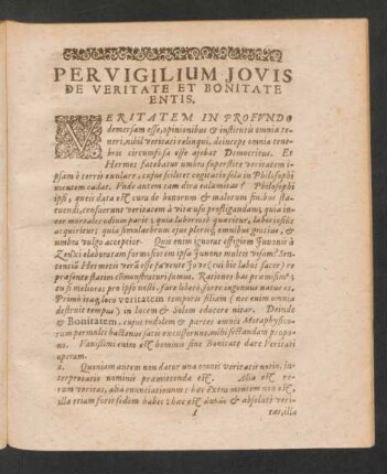 Pervigilium Jovis De Veritate Et Bonitate Entis.