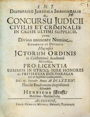 Disputatio iuridica inauguralis de concursu iudicii civilis et criminalis in causis ultimi supplicii