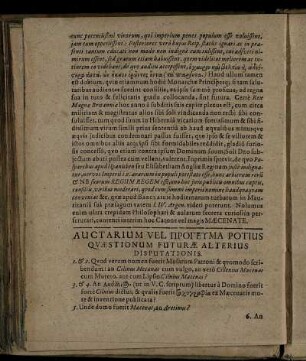 Auctarium Vel ... Potius Quaestionum Futurae Alterius Disputatoinis