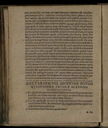 Auctarium Vel ... Potius Quaestionum Futurae Alterius Disputatoinis
