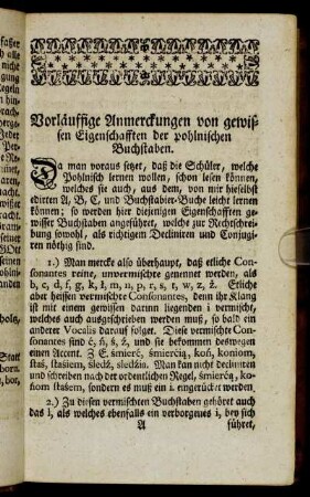 Vorläuffige Anmerckungen von gewissen Eigenschafften der pohlnischen Buchstaben
