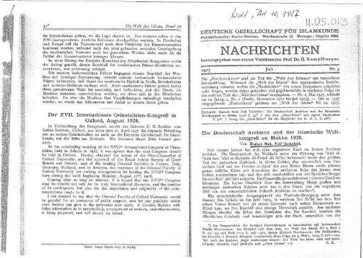 Die Bruderschaft Arabiens und der islamische Weltkongreß zu Mekka 1926.