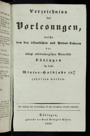 Vorlesungsverzeichnis 1838/39