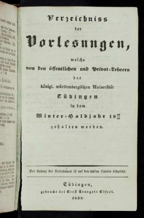 Vorlesungsverzeichnis 1838/39