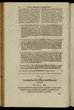 Tit. V. De Qualitatibus & Officio ministrorum Ecclesiæ.