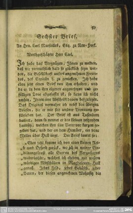 Sechster Brief. An Hrn. Carl Marseilles, Esq. zu Neu-York