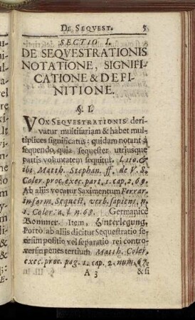 Sectio I. De Sequestrationis Notatione, Significatione & Definitione.
