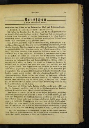 Anteilnahme des Reiches an der Ordnung der Schul- und Erziehungsfragen