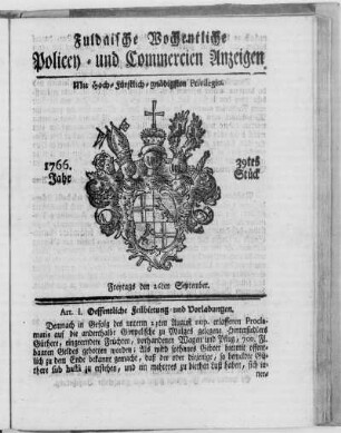 39tes Stück, Ausgabe vom 26. September 1766