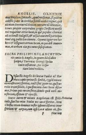 Sacra Philippi Melanchthonis contio de Angelis ....