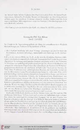 Sitzung der Phil.-hist. Klasse am 21. Juli 2000