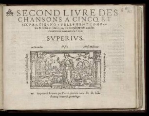 Second livre des chansons a cincq et six parties. Superius