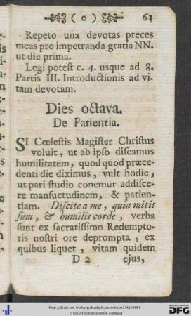 Dies octava. De Patientia.