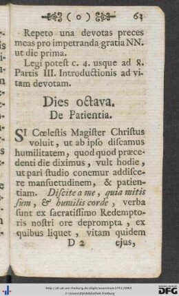 Dies octava. De Patientia.