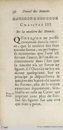 Chapitre III: De la matiére des statues