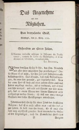 Das dreyzehende Stück. Montags, den 31. Merz, 1755.