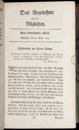 Das dreyzehende Stück. Montags, den 31. Merz, 1755.