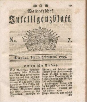 No. 7, Dienstag, den 12. Februarius 1799