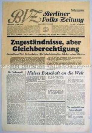 "Berliner Volks-Zeitung" zur Reichstagsrede von Hitler über die Ziele der deutschen Außenpolitik