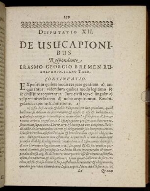 Disputatio XII. De Usucapionibus.