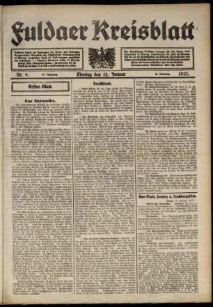 Erste Ausgabe vom Montag, den 13. Januar 1913.