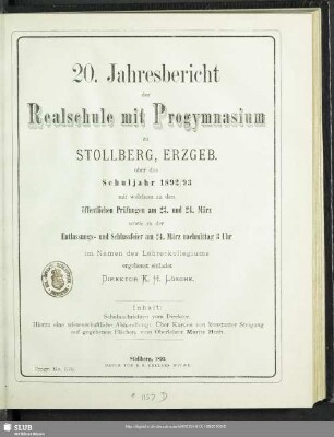 20.1892/93: Jahresbericht der Realschule mit Progymnasium zu Stollberg i. Erzgeb. : über das Schuljahr ...