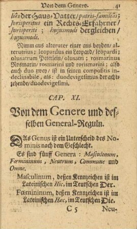 Cap. XI. Von dem Genere und desselben General-Reguln.