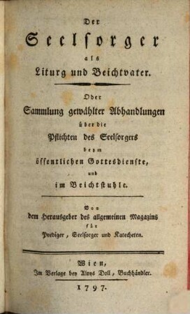 Allgemeines Magazin für Prediger, Seelsorger und Katecheten. 10. 1797