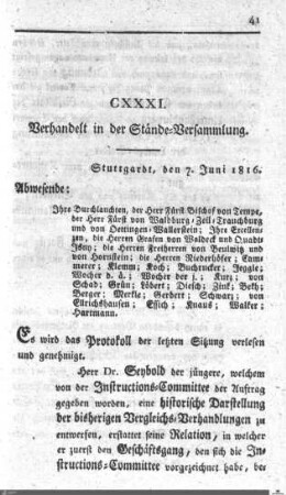 131. Sitzung, Stuttgart, 7.6.1816