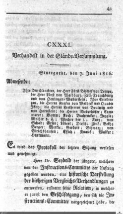 131. Sitzung, Stuttgart, 7.6.1816