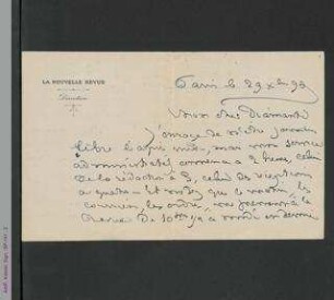 Brief von Juliette Adam an Herrn Diamanti, hs. mit Umschlag