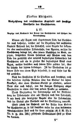 Fünfter Abschnitt. Auszahlung des versicherten Kapitals und sonstige Vortheile der Versicherten